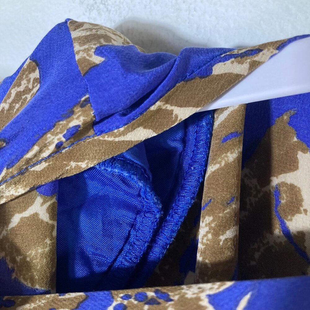 Womens Vintage Ann May Silk Blouse Leaf Pattern Blue Brown M‎ Silk - Picture 9 of 10